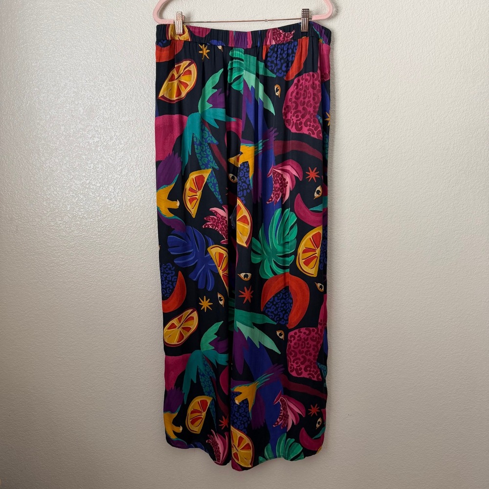 Farm Rio Pants Womens Large Mystic Jungle Wide Leg Tropical Fruit Print Colorful - Picture 8 of 13